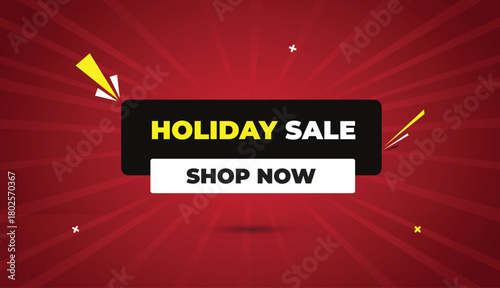 holiday shop now sale web banner vector art template design badge icon label black gray white shapes bold text dark red light sun shine abstract business background creative modern