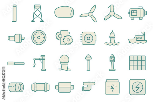 Industrial energy and offshore power equipment icons
