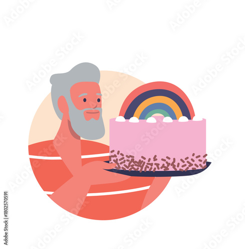 Senior man holding birthday cake