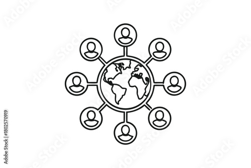 Global network connections represent universal communication with people sharing data and collaborating worldwide