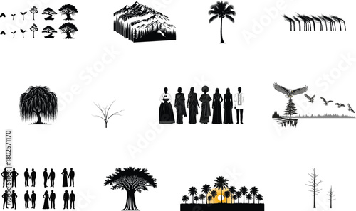 Diverse Silhouettes Nature People And Animals tree
