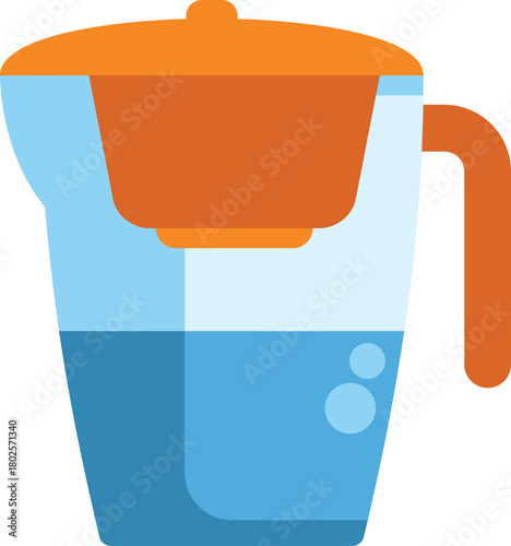 Water filter jug is purifying drinking water with a cartridge