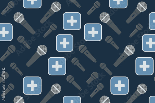 Seamless pattern with microphones and medical cross icons