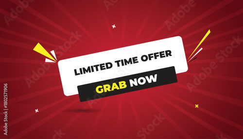 limited time offer grab now web banner vector art template design badge icon label black gray white yellow bold text dark red light sun shine abstract business background shapes modern creative