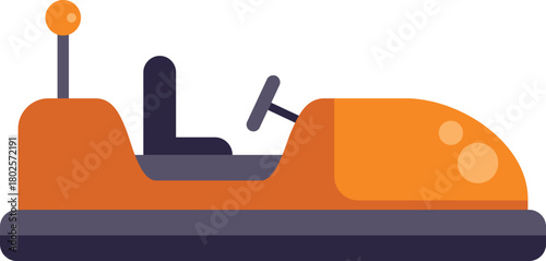 Orange and purple bumper car standing still, side view isolated on white background