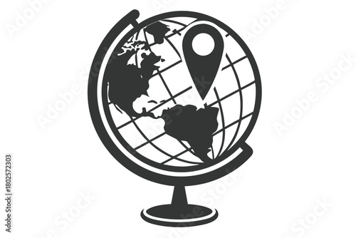 Globe features a navigation pin above South America, suggesting a location or destination