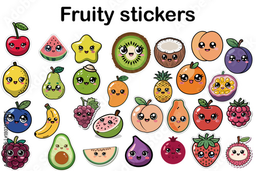 “Kawaii Fruit Sticker Bundle – 30 Cute Cartoon Fruit Clipart, Adorable Kawaii Food Stickers, Vector Fruit Illustrations for Digital Planners, Scrapbooking, Printables, Procreate, SVG PNG Designs