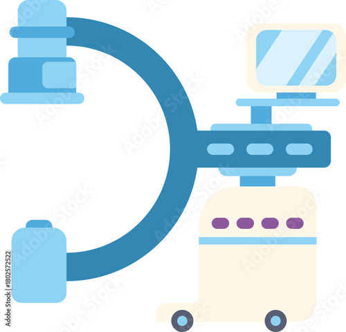 Medical imaging equipment c arm x ray machine standing in clinic laboratory generating electromagnetic radiation
