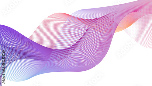 Flowing gradient wave lines with smooth blend effects. Abstract wavy line blend element for design. Digital frequency track equalizer. Colorful, shiny wave with lines created using the blend tool.