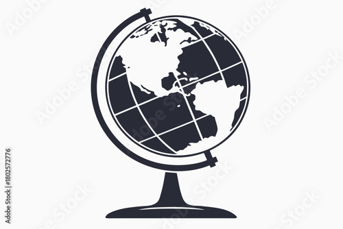 Globe icon shows world continents with longitudes and latitudes against a white background
