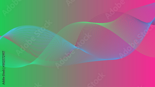 Flowing gradient wave lines with smooth blend effects. Abstract wavy line blend element for design. Digital frequency track equalizer. Colorful, shiny wave with lines created using the blend tool.
