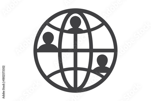 Globe icon featuring three silhouetted people inside a curved grid network is visible