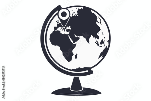 Globe with geographical location marker indicating Europe shows the interconnected world map