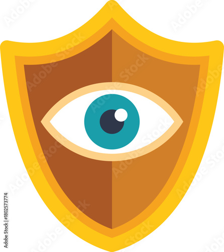 Shield is providing security and safety, with a watchful eye symbolizing vigilance and protection