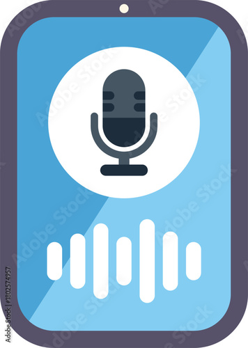 Smartphone is displaying a microphone icon and sound waves, representing audio recording or voice communication