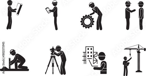 Construction Engineer Stick Figure Icons