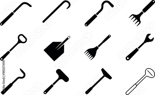Variety of Hand Tools Illustration Black and White Icon Collection