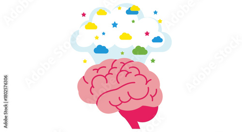 Imagination concept with brain and colorful cloud of dreams