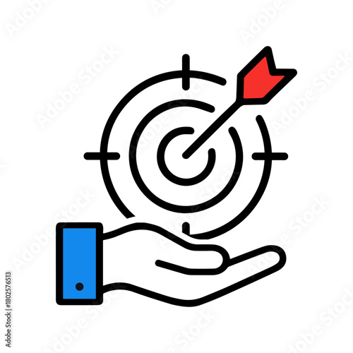 Target hand support aim arrow goal success accuracy business strategy icon set isolated on transparent background