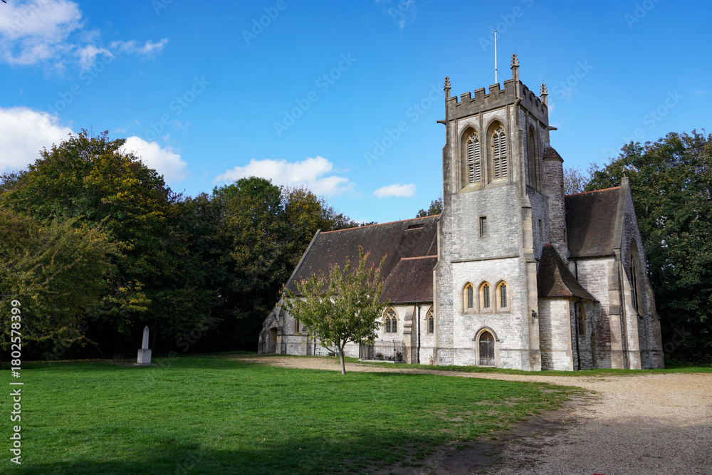 Fototapeta premium traditional stone church. religious building exterior. church tower