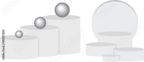 Set circle podium, pedestal and platform, stand stage, cylinder, column platform for display product, round white circle empty stages and podium stairs 3d template