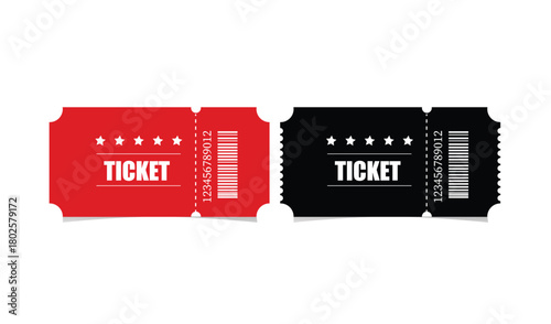 Two vintage style tickets red and black isolated on white background