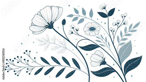 Elegant floral design with stylized botanical elements, perfect for adding a touch of nature to your creative projects with a calming aesthetic