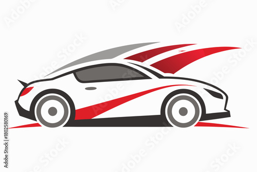 Red luxury sport automobile vector illustration featuring the shiny classic new side design and wheel for fast transport speed