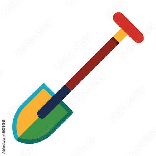Red and yellow plastic garden shovel and spade tool equipment isolated on white background for gardening work