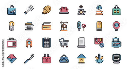 Colorful linear icons collection for modern technology, business, and daily life concepts