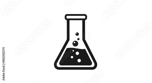 Simple laboratory flask with bubbles icon in black and white
