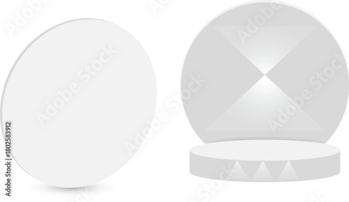 Modern pedestal and platform, empty white round podium, stand stage, cylinder, round empty stages and podium stair 3d template for product presentation, awards - stock vector