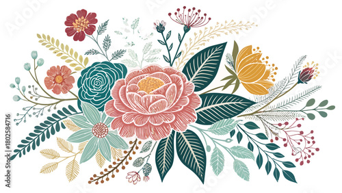 Elegant floral arrangement with vintage charm, perfect for wedding invitations or feminine designs, adding a touch of nature and romance to your project