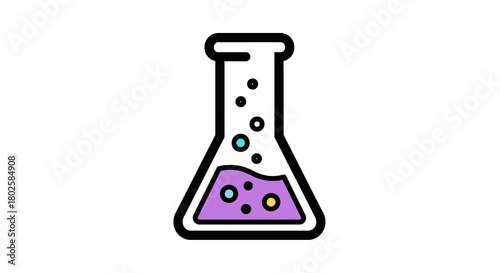 Science beaker filled with colorful liquid in minimalist design on white background