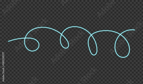 Abstract glowing turquoise spiral line on a dark transparent background