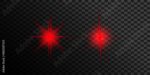 Glowing red lens flares radiating bright light over a transparent checkered background ideal for adding a special effects element to any design and capturing attention with a dynamic glow effect