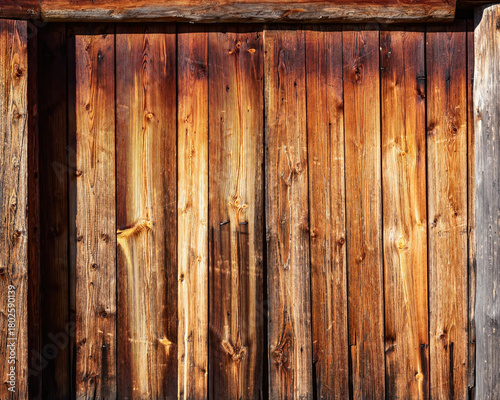 Close-up of a weathered wooden wall with vertical planks and knotty patterns