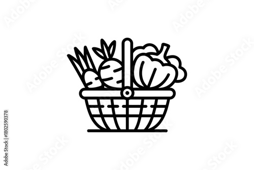 Vector illustration of basket with vegetables healthy food organic fresh produce diet