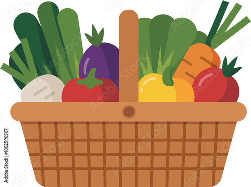 Fresh vegetables in basket illustration healthy food produce organic harvest farm