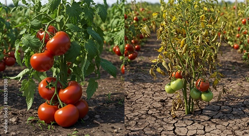 Tomato Plants: Healthy vs. Drought-Stressed tomatoes crop crops