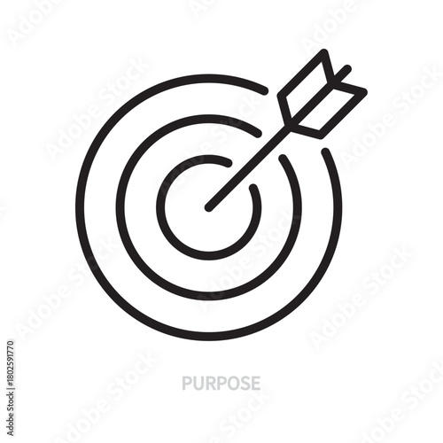 Purpose line icon. Black sign. Target, dart, accuracy, success, goal, dartboard symbol. Business, aiming, winning, aspirations concept. Vector illustration. Editable stroke.