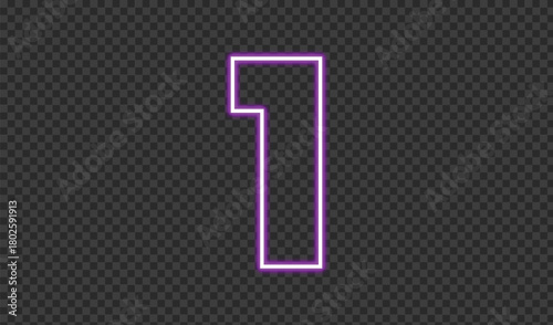 Bright neon pink number one sign glowing on transparent background