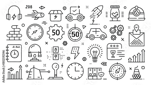 Collection of speed line icons illustrating dynamic movement and energy in a minimalist design..eps