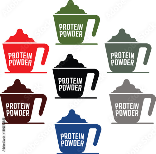 Protein powder supplement nutrition fitness gym bodybuilding health muscle whey cup logo