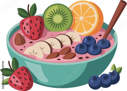 Find smoothie bowl recipe with fruits strawberry banana kiwi orange and blueberries