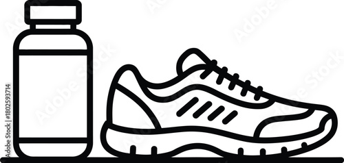 Fitness supplements and running shoes for healthy lifestyle and sport training