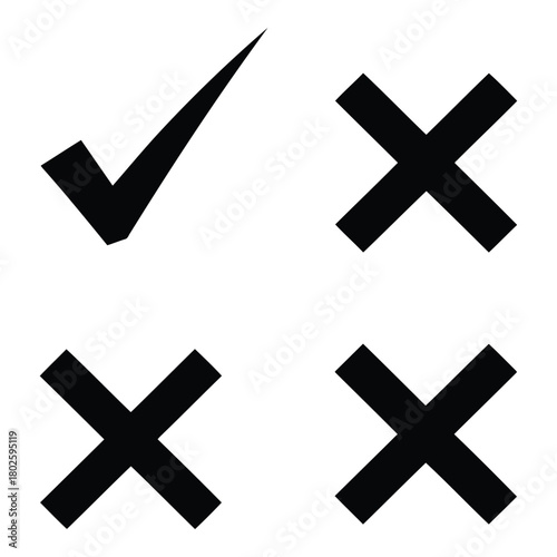Checkmark and crosses symbols on white background for decision making