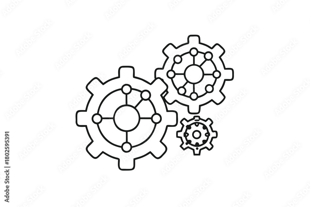 Obraz premium Three interconnected outline gears show process, engineering, and technical innovation concept for industry