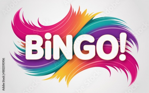 Colorful bingo text with abstract brush strokes and white background