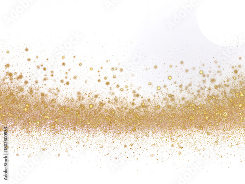 Golden Glitter Confetti Dust Effect with Sparkling Light Particles Texture Overlay for Festive Decoration Design Glamour Shine Shimmer Elegant Background on Transparent Backdrop